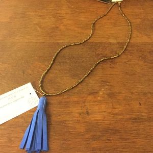 Bronze beaded long necklace with leather tassel